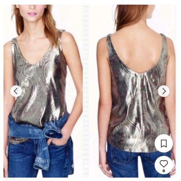 EUC J.Crew Metallic Brocade Tank Top Gold Burgundy Sleeveless V-Neck Women’s 2 - Picture 1 of 8